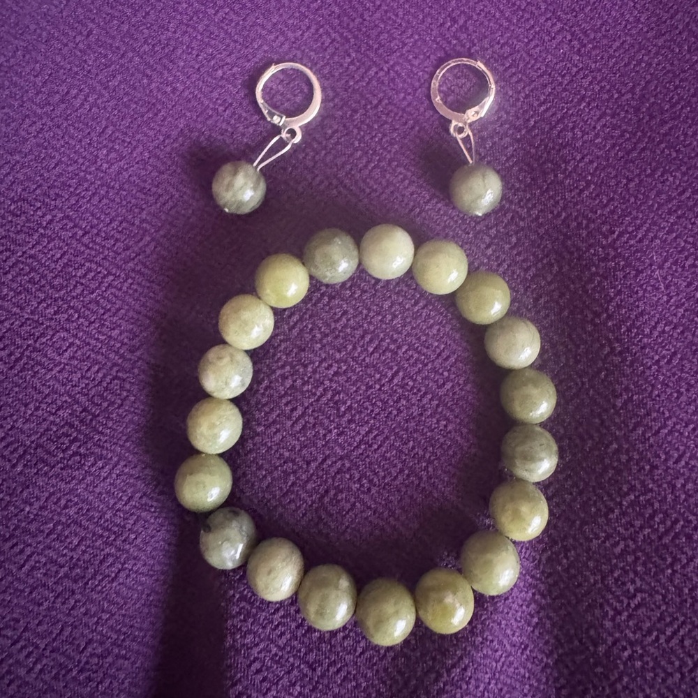 Genuine jade Bracelet and Earring Set - Women Jewelry